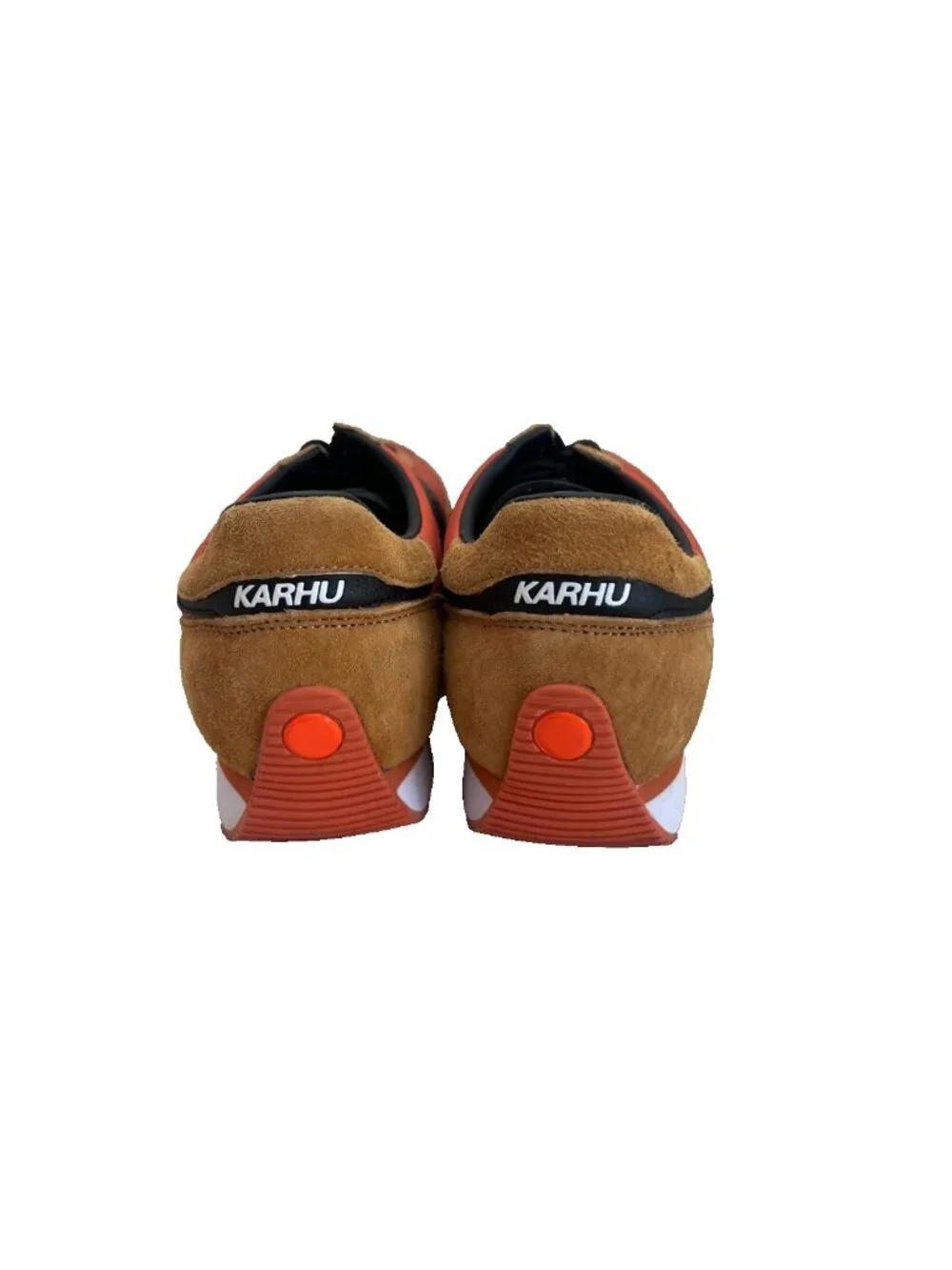 Karhu Mestari 76 Jaffa Orange Black Suede Running Sneakers Men 9 Women 10.5